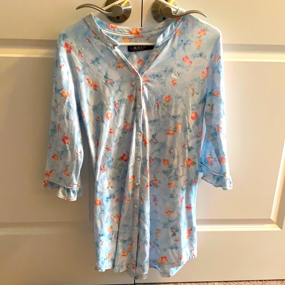 NWOT Lauren Ralph Lauren  3/4 sleeve button front sleep shirt Size Sm